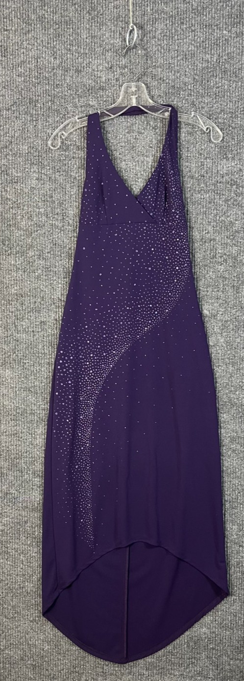 Vintage Rampage Midi Dress Womens Medium Purple Y2K Sleeveless V Neck Rhinestone